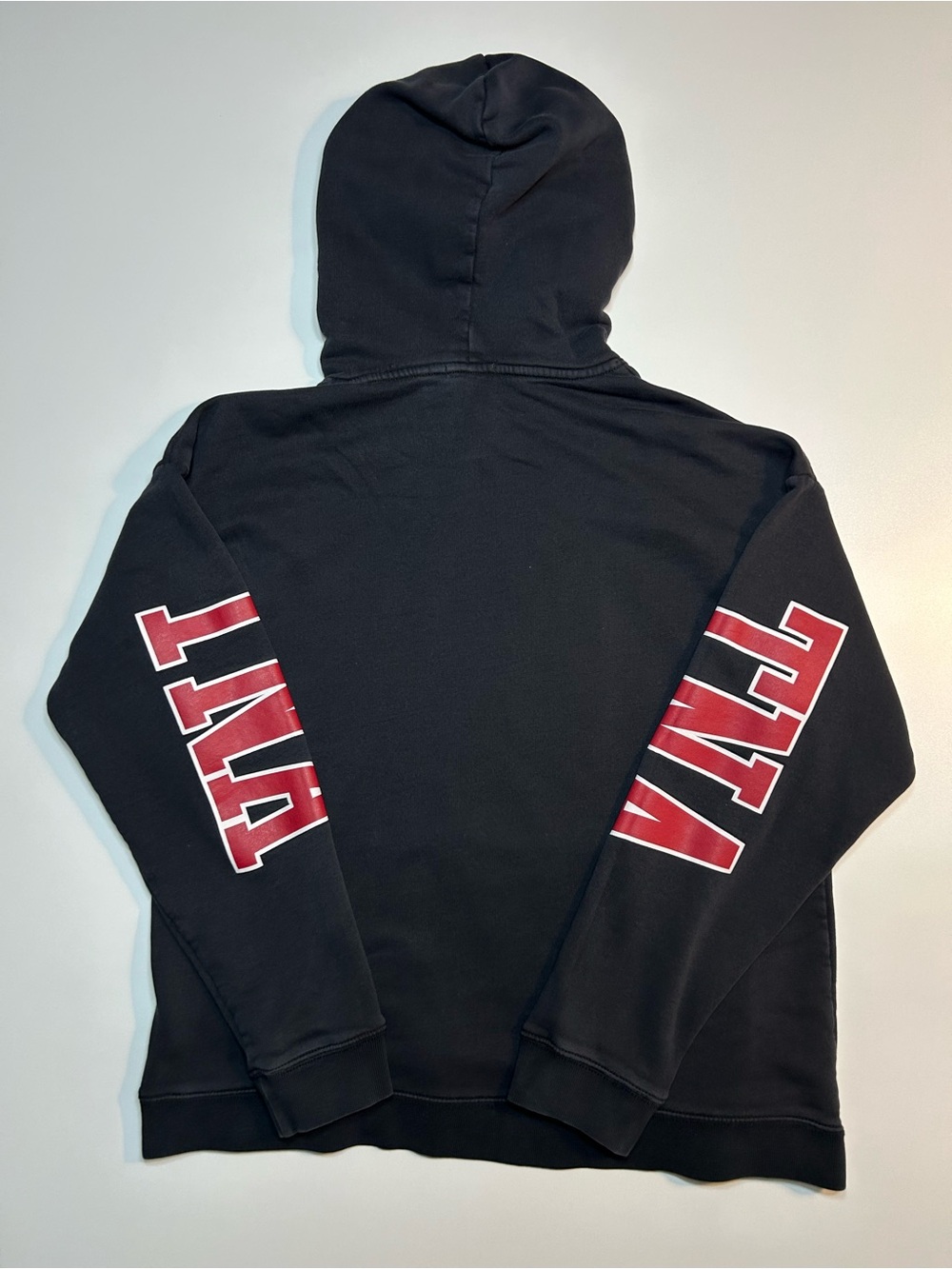Aritzia Tna Varsity Block Sleeve Graphic Pullover Fleece Hoodie Black - Picture 5 of 9